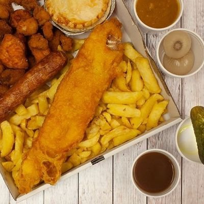 At Award winning Fish & Chip shop we offer traditional fish&chips, kebabs, pies, sausages, burgers and  BATTERED CHIPS & MONSTER MEAL BOXES for Hangover cure.