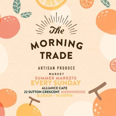 themorningtrade's profile picture. The Morning Trade is Durban's weekly source of farm fresh & artisan goods situated at 22 Sutton Cresent Morningside, Alliance Cafe ,Durban. Sundays 8:30am - 2pm