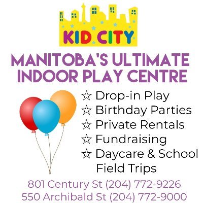 KidCityWinnipeg's profile picture. Manitoba's Ultimate Indoor Play Center!   Kid City Hours:  
Monday-Saturday 10am-8pm   Sunday 10pm-6pm
-visit website for changes (holidays and private events)