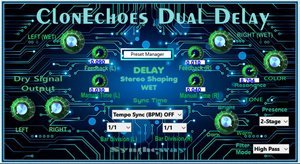 ClonEchoes's profile picture. ClonEchoes Dual Delay FX plugin by @syntheway VST, VST3 and Audio Unit Win/Mac. Doubling Echo, Slapback Echo, Ping-Pong, Analog Tape, Bucket Brigade Delay
