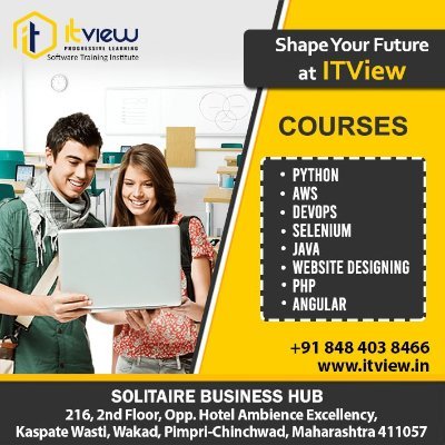 ITVIEW is a professionally managed Software training institute
Our specialization : Python, AWS, DevOps, Selenium, Java, Software Testing, Web designing etc..