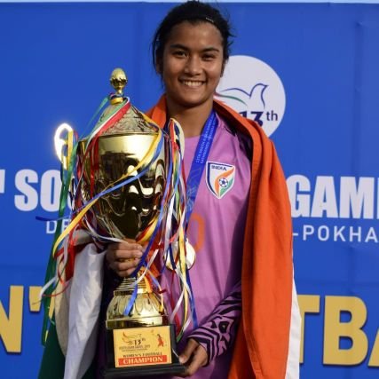 Indian womens football player goalkeeper.