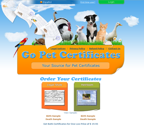 Create personalized pet birth, death, adoption and health certificates fast and inexpensive! Print multiple copies at your convenience.