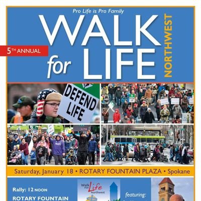Join us at the #WalkForLifeNW!
Sat. 1/18/2020.
11am info faire. 12pm rally & walk!
Rotary Fountain.
Spokane's Riverfront Park.
#ProLife #ProLifeGen #Spokane
