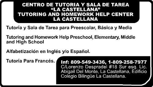 Centro de Tutoría y Sala de Tarea La CastellanaTutoring and Homework Help Center 8095493436 C/Lorenzo Despradel 18,esq. C/Lic Abigail del Monte,La Castellana