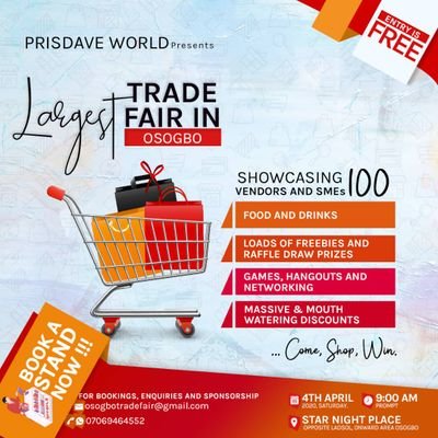 🎀Largest SME tradefair in Ososgbo
🎀we create visibility and awareness to osogbo based business owners
https://t.co/7A9JHkGvOz