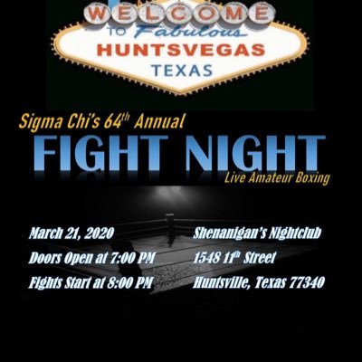 Sigma Chi’s philanthropic event to raise money for the Boys and Girls Club of Walker County. It consists of USA Boxing sanctioned bouts between amateur boxers.