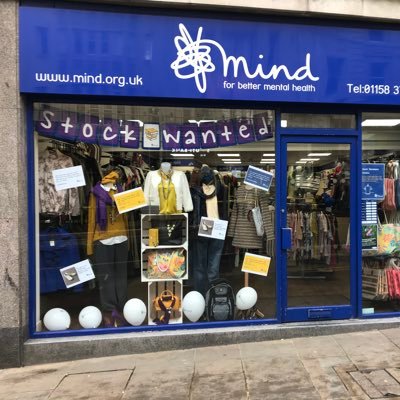 Mind Charity Shop, Friar Lane Nottingham NG1 6BS. Pop in to browse, Volunteer or donate. We provide advice & support to anyone suffering a mental health problem