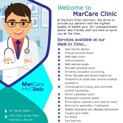 MarCare Clinic – Walk In Clinic located in Hamilton. We strive to provide our patients with the highest quality of health care