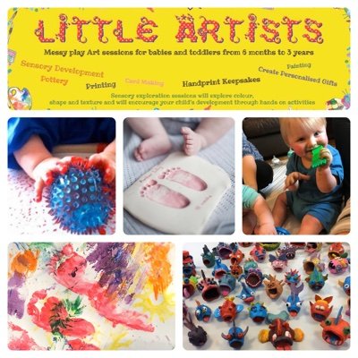 Messy play Art sessions for babies and toddlers from 6 months to 3 years.
Sensory exploration classes will explore colour, shape and textures.