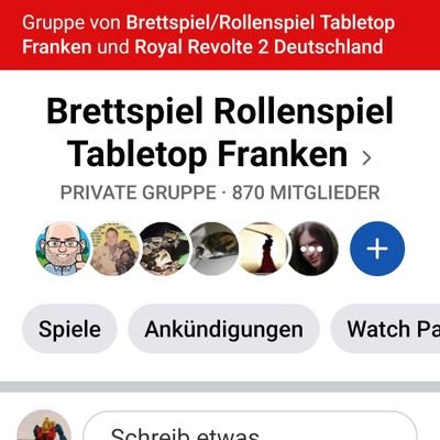 Unsere Gruppe für Brettspieler, Rollenspieler und Tabletop wächst.
In der Gruppe sind viele Spieleabende in Franken gespeichert.
Spieleabend und Spieler finden