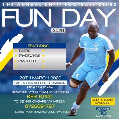11 aside Football tournament for strictly unfit teams... Its all about having fun..