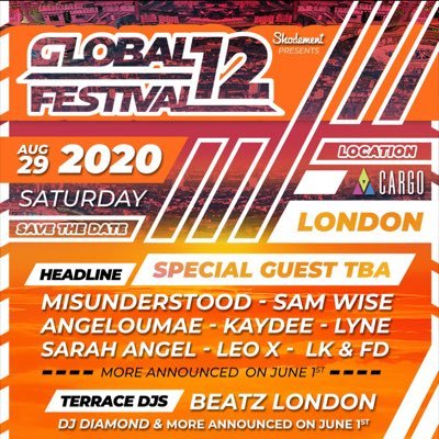 12 Countries in one venue! 🇬🇧🇪🇸🇯🇲🇮🇹🇫🇷🇳🇬🇬🇭 Tickets for #Global12 Summer 2019 SOLD OUT! / Festival dates for 2023 TBA / Sponsored by @shodement