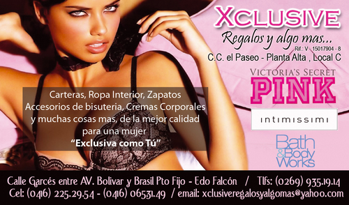 Ropa, Calzados, Carteras, Ropa interior, Accesorios de Belleza, Lociones, Splash de las marcas mas afamadas a nivel mundial ..para la mujer Xclusiva como tu..