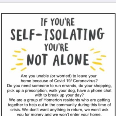 A neighbourhood group to support residents in Homerton in response to Covid-19/coronavirus. This group has been set up by a group of local volunteers.#Hackney💚