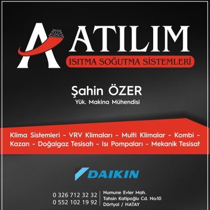 ➡️Daikin Klima Ana Bayii
🟢Klima
🟢Kombi - Doğalgaz Tesisatı
🟢Multi Klimalar
🟢VRV Merkezi Sistem Klimalar
🟢Isı Pompası  
📝Ücretsiz Keşif
☎️0326 712 32 32