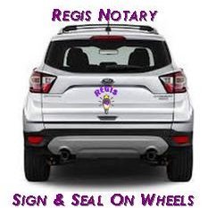 REGIS Mobile Notary, serving the Richmond and Central Virginia area. Call, Click, or Text and Remember to Ask About Our FREE Services!
Sign & Seal On Wheels.