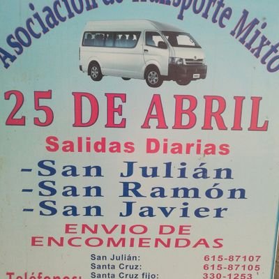 asoc.transtrufis@hotmail.com=La Asociación de transporte 25 abril  en Santa Cruz 33301253 61587105 y en San Julián 39658139. 61587107 whatchp 71001455. 75045845