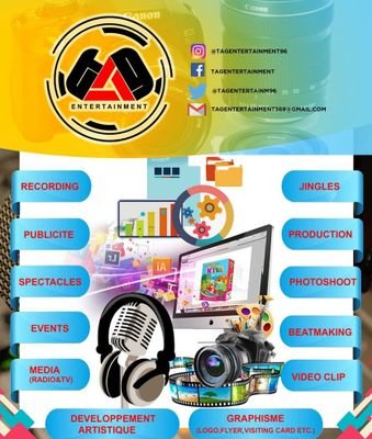 Event/Publicité/Média(Radio&tv)/jingles/production/Photoshoot/vidéoclip/Logo poster/beatmaking/Recording.
Email:Tagentertainment369@gmail.com