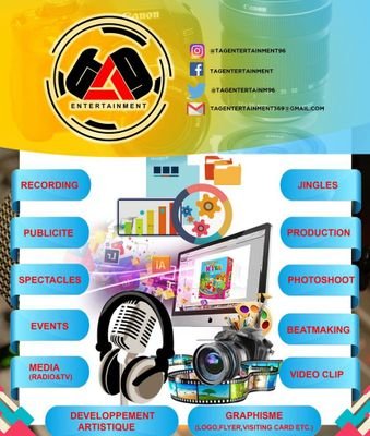 Event/Publicité/Média(Radio&tv)/jingles/production/Photoshoot/vidéoclip/Logo poster/beatmaking/Recording. 
Email:Tagentertainment369@gmail.com