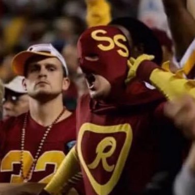 Reppin' the Commanders (formerly Redskins) fan base at FedEx Field in mask and cape since 1999. Finally Snyder-Free.  #Commanders #HTTC #HTTR 🏈