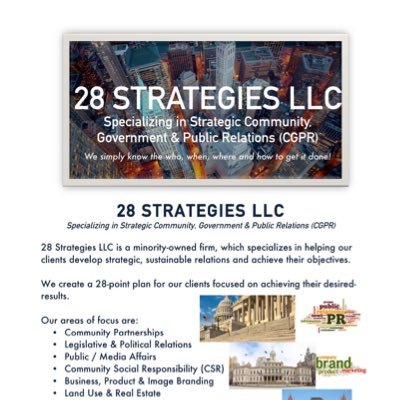 28 Strategies specializes in developing strategic & sustainable relationships for governments, businesses and NGOs. We just know how to get it done!