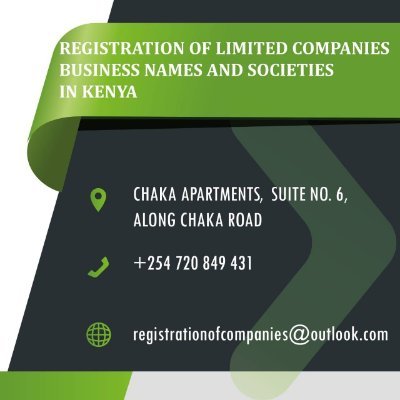 We conduct registration of Limited Companies, Business Names/ Sole-propriertorship.
We are located at Mirage Towers off Waiyaki way, Nairobi-Kenya.