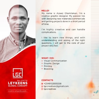 lgccreatives's profile picture. Am gentle, young and humble