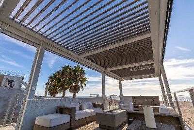 The hottest outdoor patio trend - motorized pergolas! Open and close them with your smart phone or Amazon Alexa (exclusive distributor in LA/Orange County)
