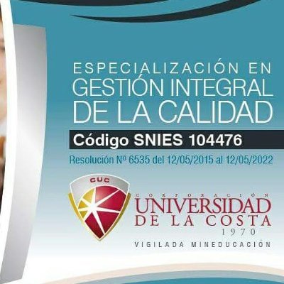 Cuenta oficial de la Especialización en Gestión Integral de la Calidad de la Universidad de la Costa @unicostacol 
Mayores informes: mmacias3@cuc.edu.co