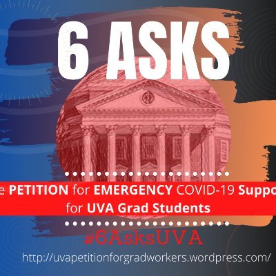 @UVa must support grad instructors, researchers, & workers in the COVID-19 crisis. #HigherEdWorksBecauseWeDo #6AsksUVa  PETITION: https://t.co/w2g9xI8XHE