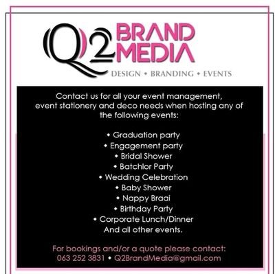 Q2BrandMedia's profile picture. All things Creative. Design | Branding | Events. Find us on Facebook: Q2 Brand Media. Contact us at: Q2BrandMedia@gmail.com.