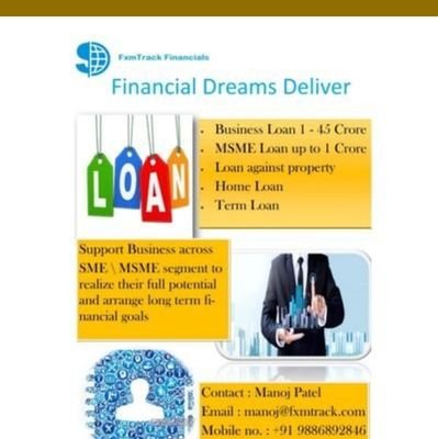 FXMTrack Financials
We delivers your financial  dreams ! We provide you financial services which includes:
Business Loan , MSME Loan ,Home Loan,Term Loan etc.