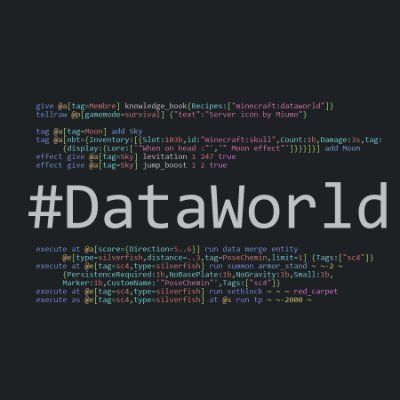 DataWorldMC's profile picture. 🇫🇷 Serveur Discord de création et d’entraide basé sur les #datapacks Minecraft. 🇬🇧 Discord creation and support server based on the #datapacks of Minecraft.