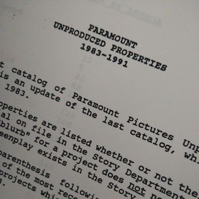 In the fifteen years between 1983 and 1997, Paramount Pictures catalogued around 1,000 unproduced properties. And here they all are. Not affiliated with anyone.