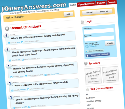 http://t.co/dVRUJiqqk4 provides Jquery addicts with a place to view all questions and comments related to Jquery and Javascript.