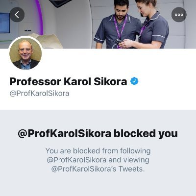 Professor Blokora continues to press the block button. How many have been blocked? I'm no Statistician but optimistic it's in the thousands. Parody Account.