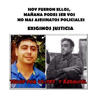 Ayudanos a hacer justicia, a Ezequiel y Ulises los asesino la policía de la ciudad de San Nicolas de los arroyos, Bs As.
BASTA DE REPRESIÓN POLICIAL!!!!