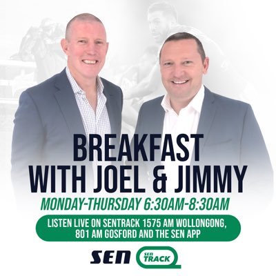 Breakfast with Joel & Jimmy Monday-Thursday 6.30am-8.30am. Sydney 1539am, W’Gong 1575am, Gosford 801am, Via the SEN app | CALL 1300 42 15 33 | TEXT 0477 736 736