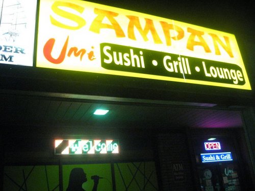 Sampan Umi is located in Hawk's Prairie/OLY. DJs, LUVVA J (Wed & Sat) & Raden (Karaoke) compliment delicious food & beverages and neighborhood atmosphere.