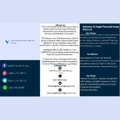 Eagle_Fin_Group's profile picture. EFG Is A Financial Service Company That Focuses On Three Lines Of Services:Investment,Accounting Services & Business Consultation Info@eaglefinancialgroup.co.za