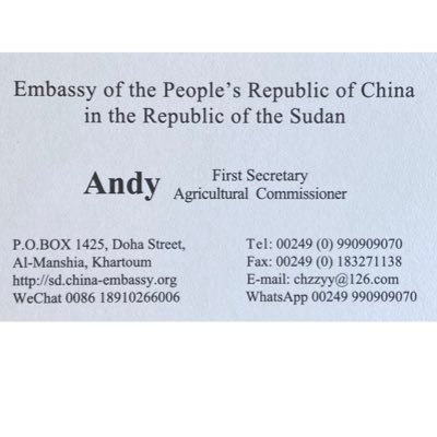 andychenSD's profile picture. First Secretary,Chinese Commission to Khartoum Sudan,2019-2020. Now an government officer back in Beijjing.