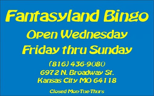 FantasylandBing's profile picture. Wed: 4:00 pm-10:00 pm
Fri - Sun: 	4:00 pm-10:00 pm
Come Join the Fun Wednesday, Friday-Sunday! 4 Nights of fun filled, 
(816) 436-9080