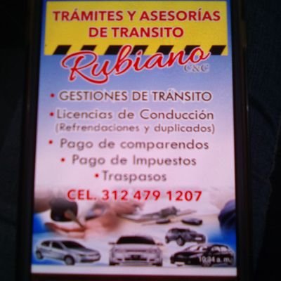 Trámites y asesorías de tránsito Rubiano C &C celular de contacto 320 3152696 o 312 4791207
