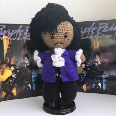 Dearly Beloved I am MiniMe Prince, crocheted with love by @Vysyons of @ByHookCrochet. This account will chronicle my adventures on Twitter.