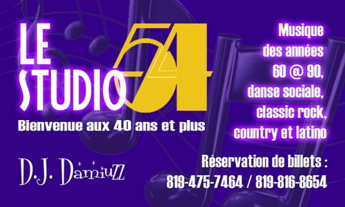 unstudio54's profile picture. Soirée de danse dans une nouvelle salle  à  Drummondville 
Musique des années 60 à 90 
tél: 819-816-8654    819-475-7464