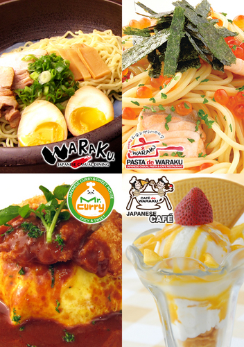 Authentic Japanese cuisine from Kyoto! 
[Waraku, Pasta de Waraku, Mr. Curry & Cafe de Waraku]