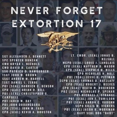 They were brothers, heroes, sons and friends. Their memory shall forever be remembered as long as we as Americans choose to #NeverForget #Extortion17