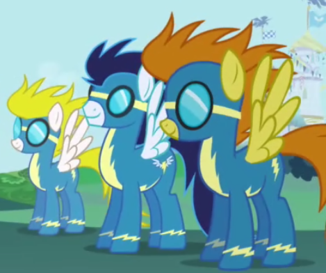 The Wonderbolts are the most talented fliers in all of Equestria. They are a squad of six or more Pegasi who perform aerial acrobatics and demonstrations.