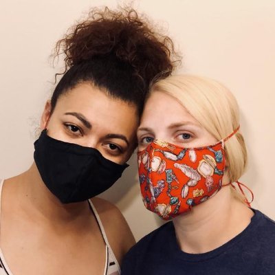 Two crazy sisters @nikkimixture and @they_call_me_stacie_22 trying to cover as many #beards as possible with #facemasks that don’t smash! ♥️y’all!😷